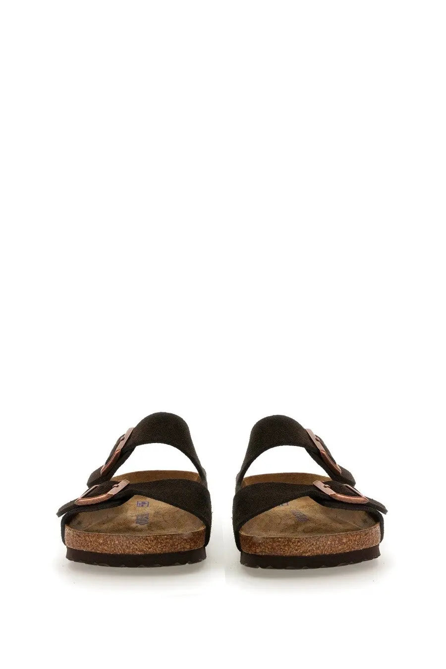 Birkenstock unisex sandalo arizona brown brown suede sandals with rose gold buckle details and cork footbed