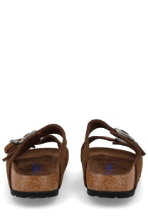 Birkenstock unisex Sandalo Arizona brown suede sandals with silver buckle straps and cork footbed