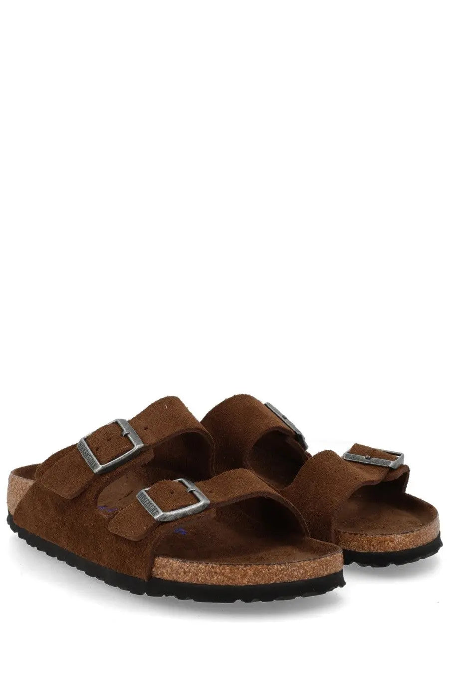 Birkenstock unisex sandalo arizona brown brown suede sandals with silver buckle straps and cork footbed