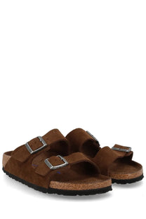 Birkenstock unisex sandalo arizona brown brown suede sandals with silver buckle straps and cork footbed