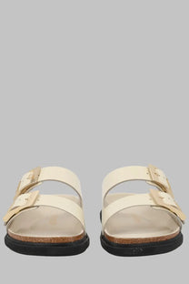 Birkenstock unisex sandalo arizona droplet buckle beige cream leather sandals with two adjustable straps and cork footbed