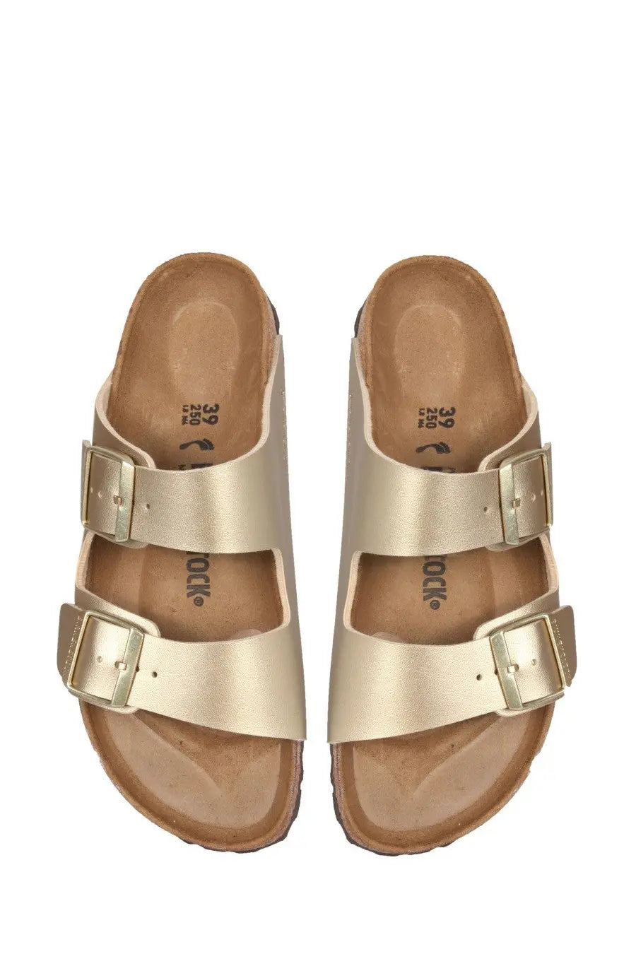 Birkenstock unisex sandalo arizona gold gold metallic two-strap sandals with silver buckles and cork footbed