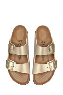 Birkenstock unisex sandalo arizona gold gold metallic two-strap sandals with silver buckles and cork footbed