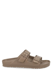 Beige birkenstock unisex sandalo arizona rubber sandals with two adjustable buckle straps and textured sole