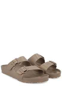Beige birkenstock unisex sandalo arizona grey sandals with two adjustable buckle straps and contoured footbed