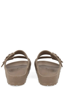 Birkenstock unisex sandalo arizona grey tan rubber sandals with classic two-strap design and textured soles