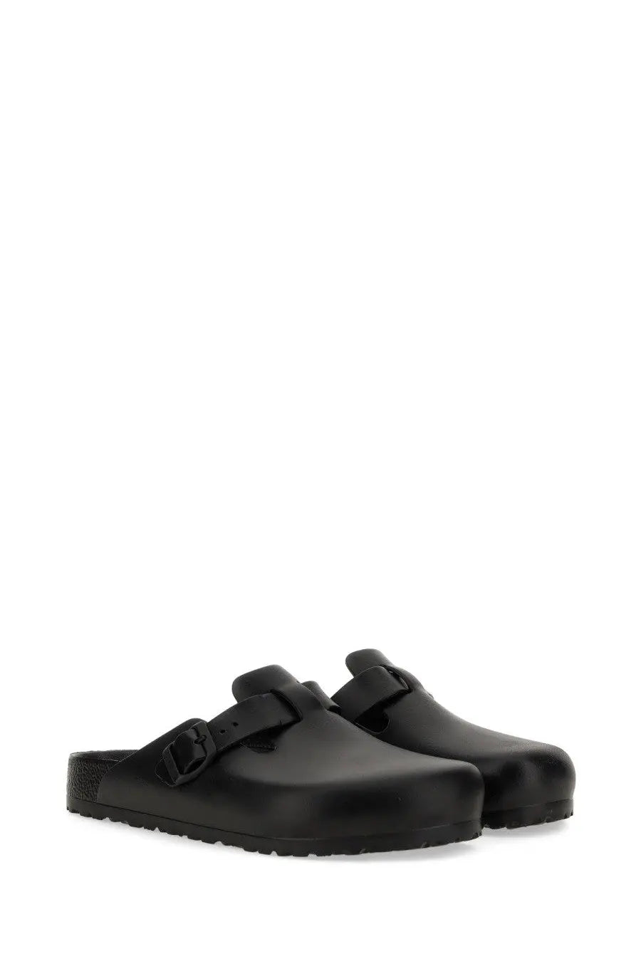 Birkenstock unisex sandalo boston black leather clog sandals with single buckle strap and rubber sole