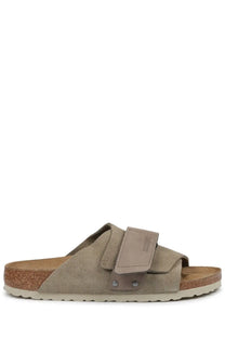Beige suede birkenstock unisex sandalo kyoto sandal with cork footbed and adjustable strap