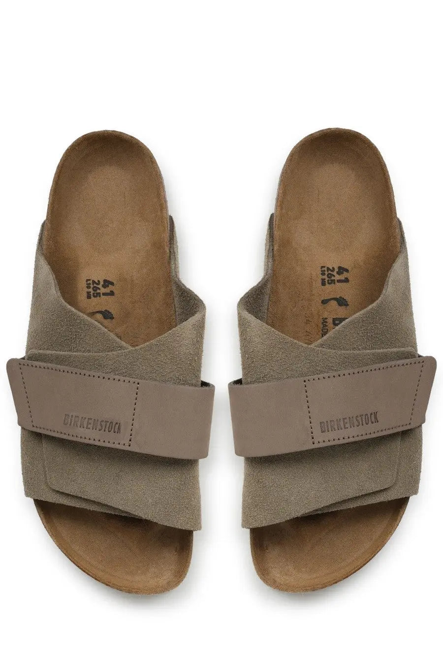 Beige suede birkenstock unisex sandalo kyoto sandals with wide strap and contoured cork insole