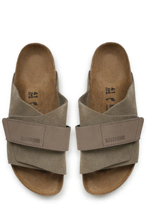 Beige suede birkenstock unisex sandalo kyoto sandals with wide strap and contoured cork insole