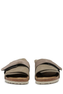 Birkenstock unisex sandalo kyoto beige slide sandals with two velcro straps and cork suede footbed