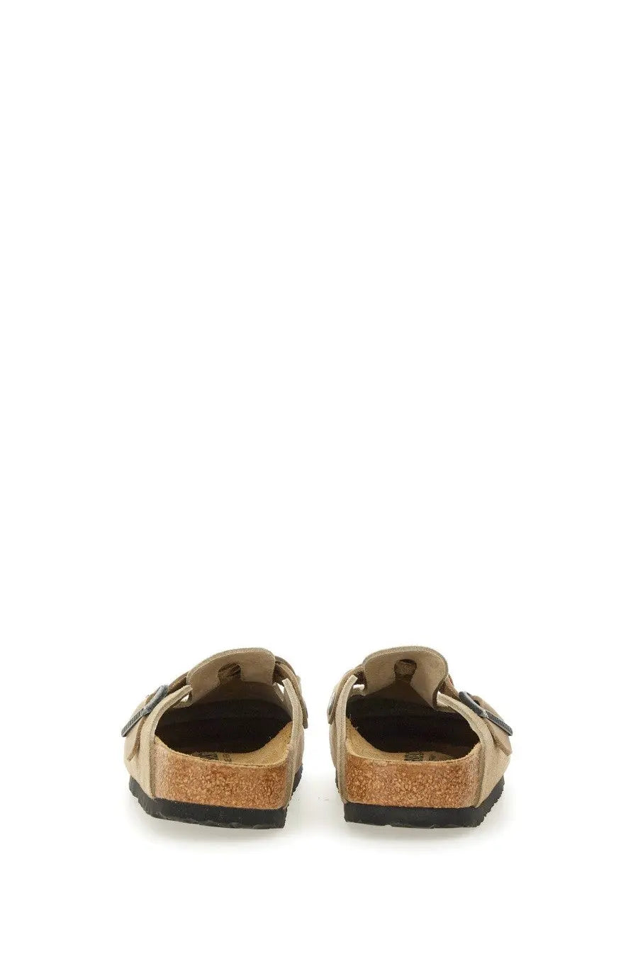 Beige suede birkenstock unisex slipper sandal boston braided with cork footbed and black rubber sole