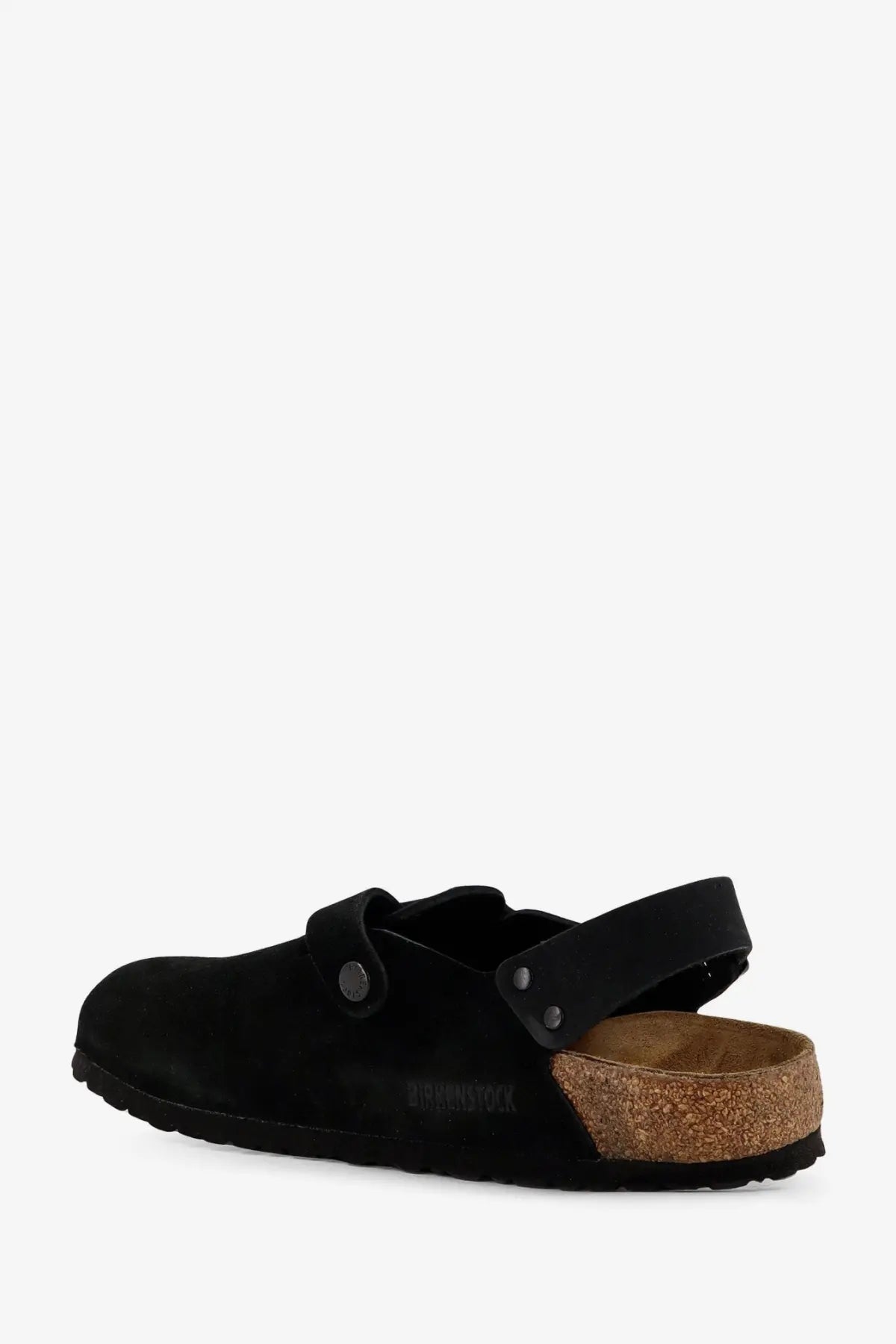 Birkenstock unisex tokio ii suede mule black clog with black suede upper cork footbed and adjustable strap