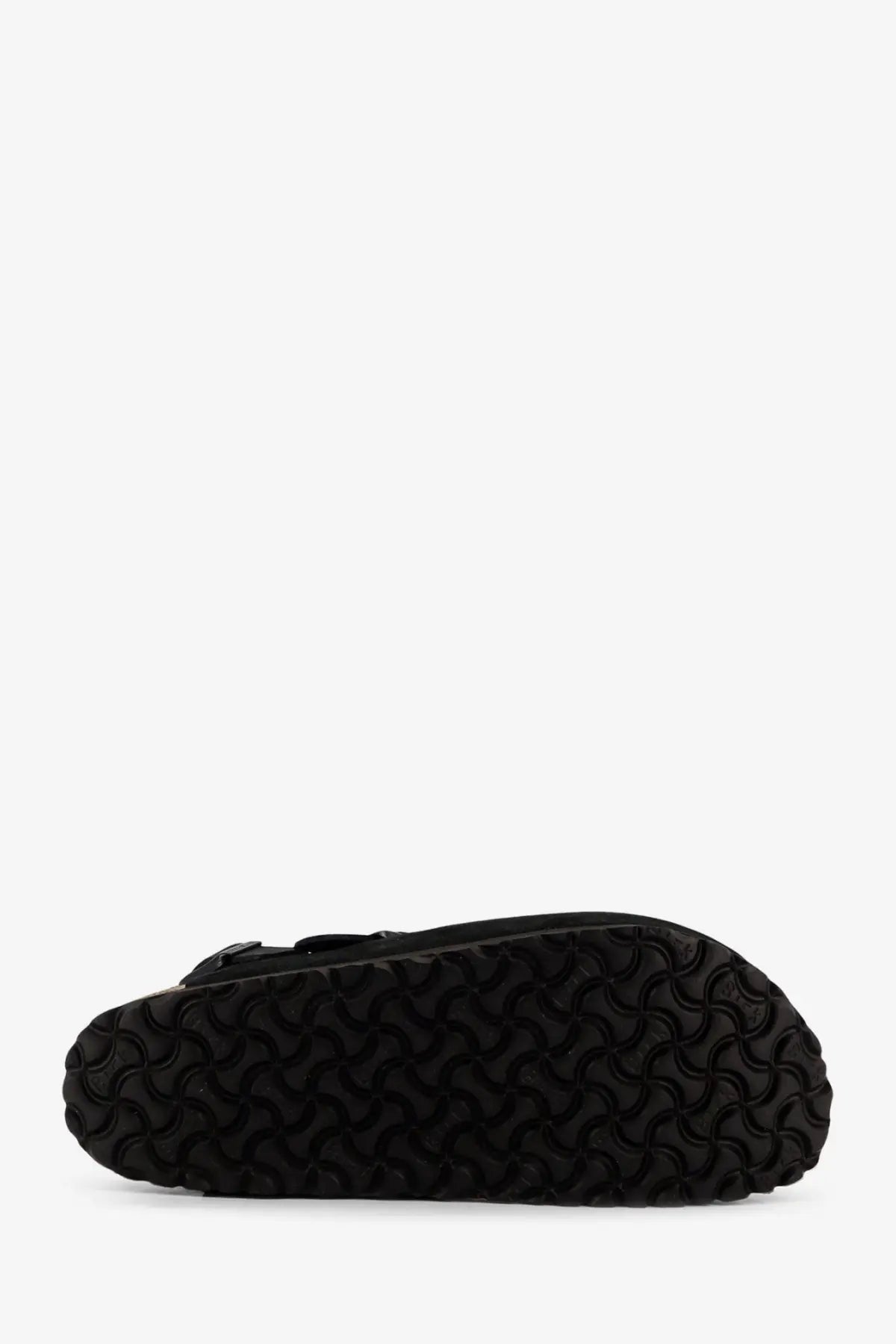Birkenstock unisex tokio ii suede mule black showing black rubber sole with distinctive wavy tread pattern back side