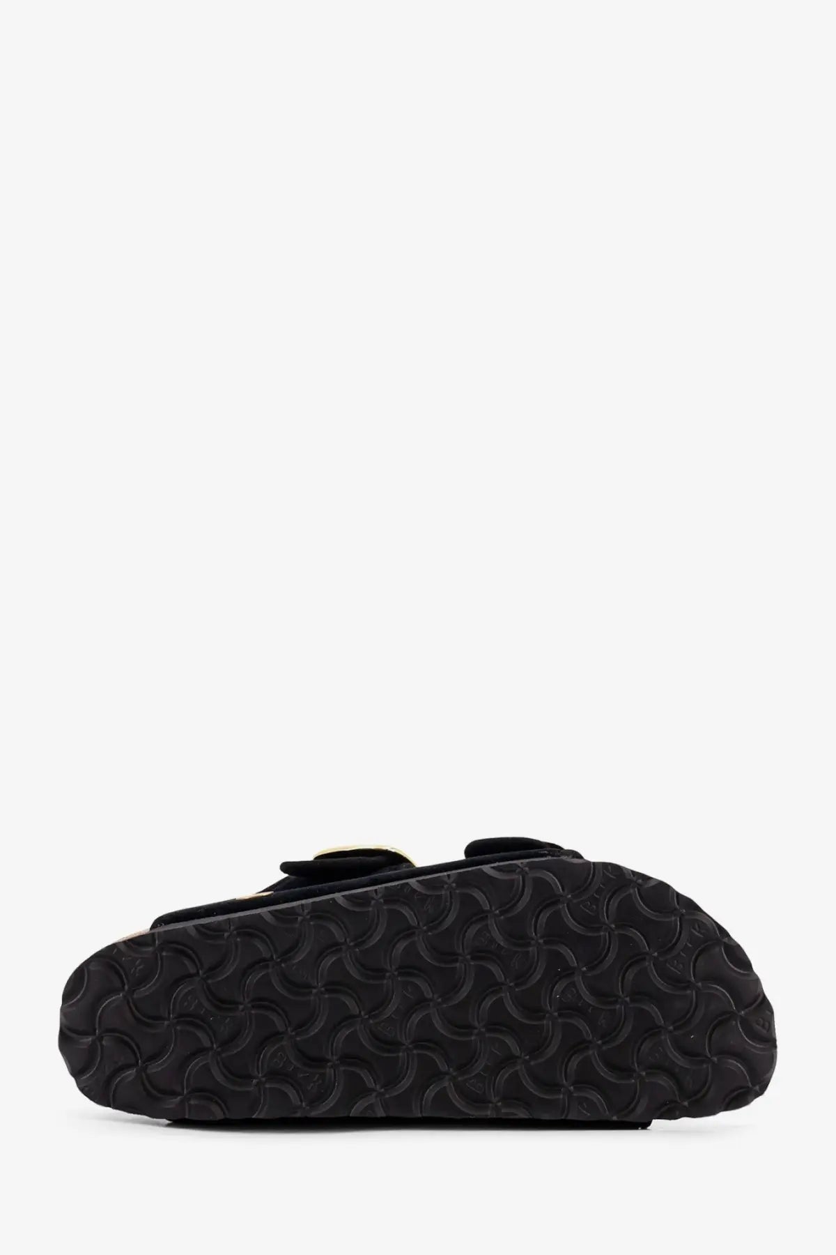 Birkenstock womens arizona big buckle piping rivet sandals in black with two adjustable straps and textured rubber sole
