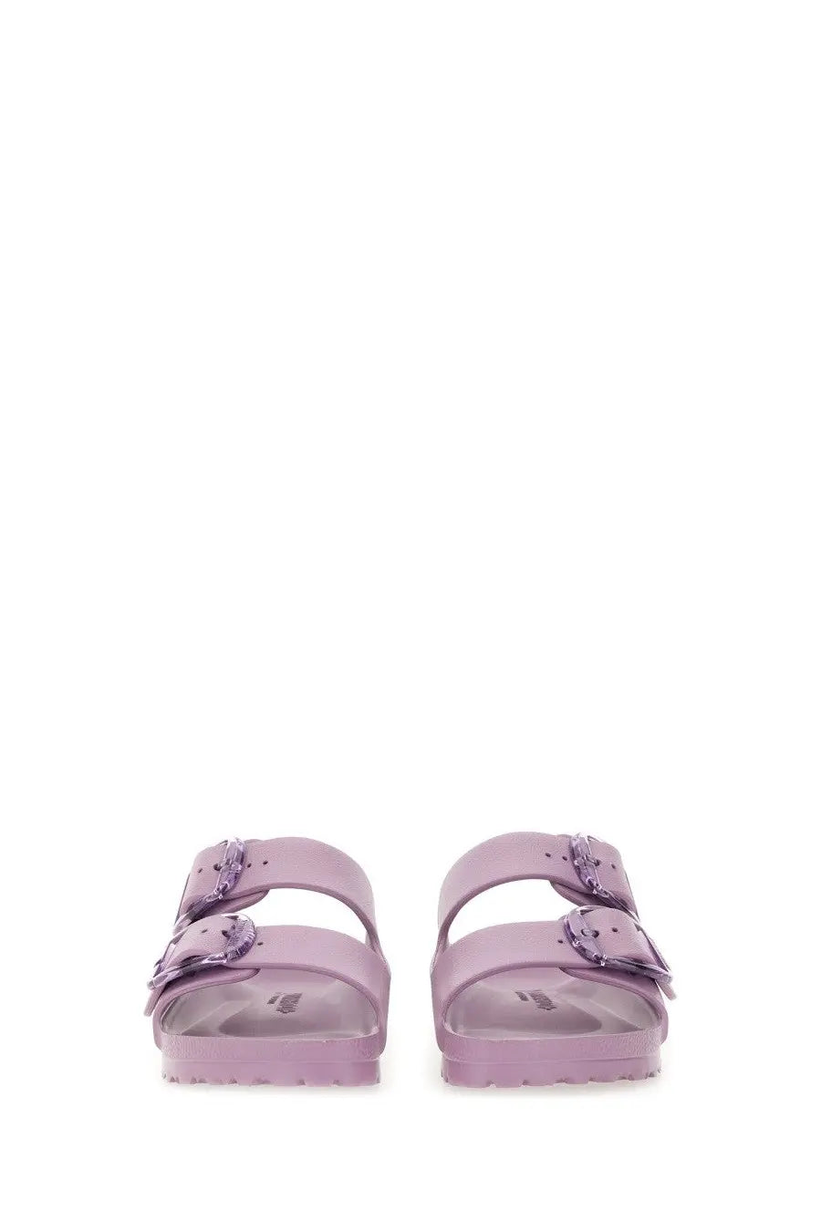 Lilac birkenstock women’s arizona big buckle sandal with two adjustable straps and metallic buckles