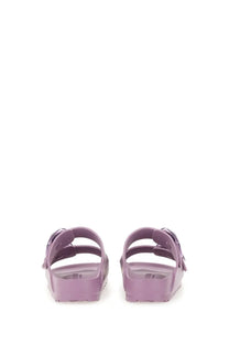 Birkenstock women’s arizona big buckle sandal purple rubber with classic two-strap design and metallic buckles