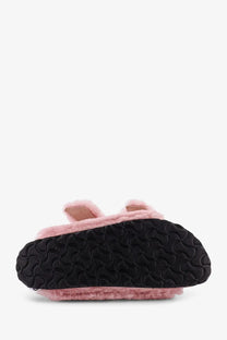 Birkenstock women’s arizona low sandals pink with soft plush upper and black textured rubber sole