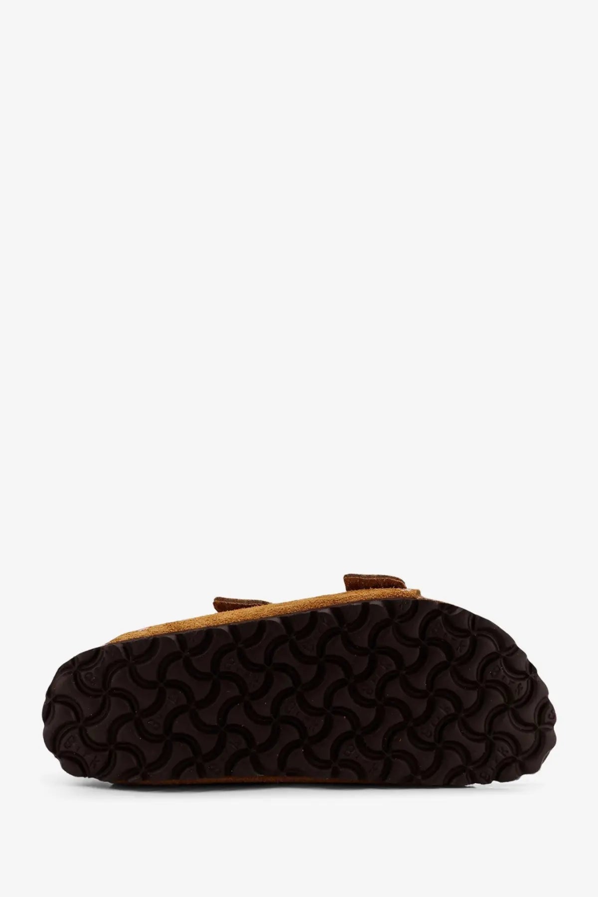 Birkenstock women’s arizona rivet brown suede sandal with textured rubber sole visible from the back side