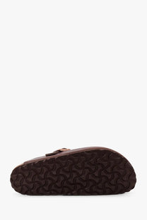 Birkenstock women’s Boston BS leather mule brown clog with wavy rubber sole and small buckle detail