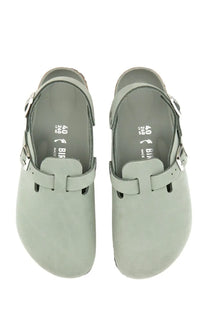 Birkenstock women’s sabot tokio grey light gray suede clogs with silver buckle straps