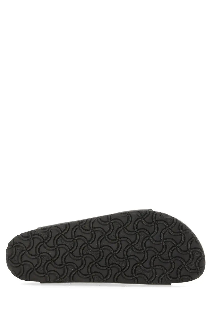 Birkenstock women’s sandal florida black with black rubber sole featuring a distinctive swirling traction pattern