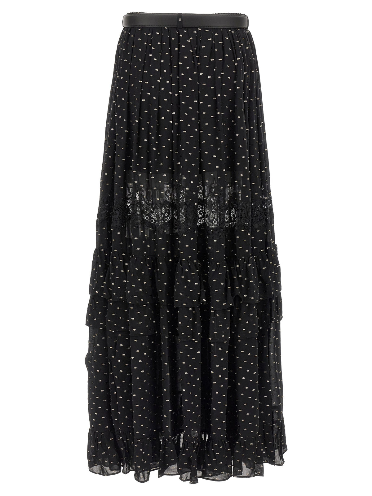 self-portrait Black and Gold Chiffon Lace Maxi Skirt Black