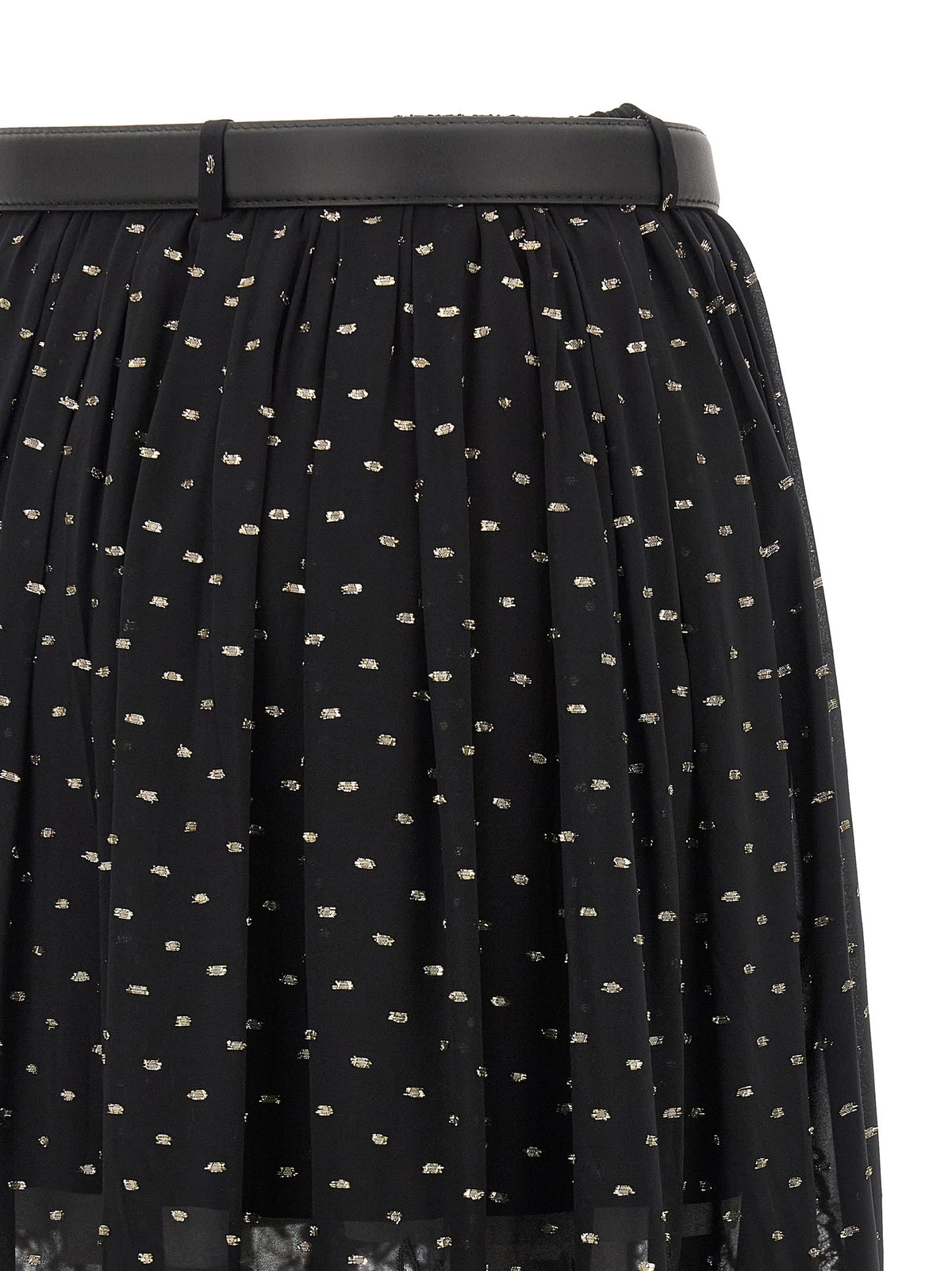 self-portrait Black and Gold Chiffon Lace Maxi Skirt Black