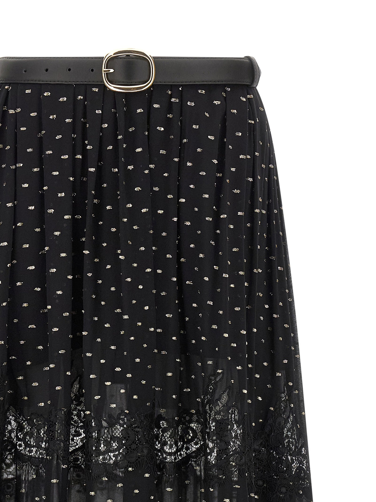 self-portrait Black and Gold Chiffon Lace Maxi Skirt Black