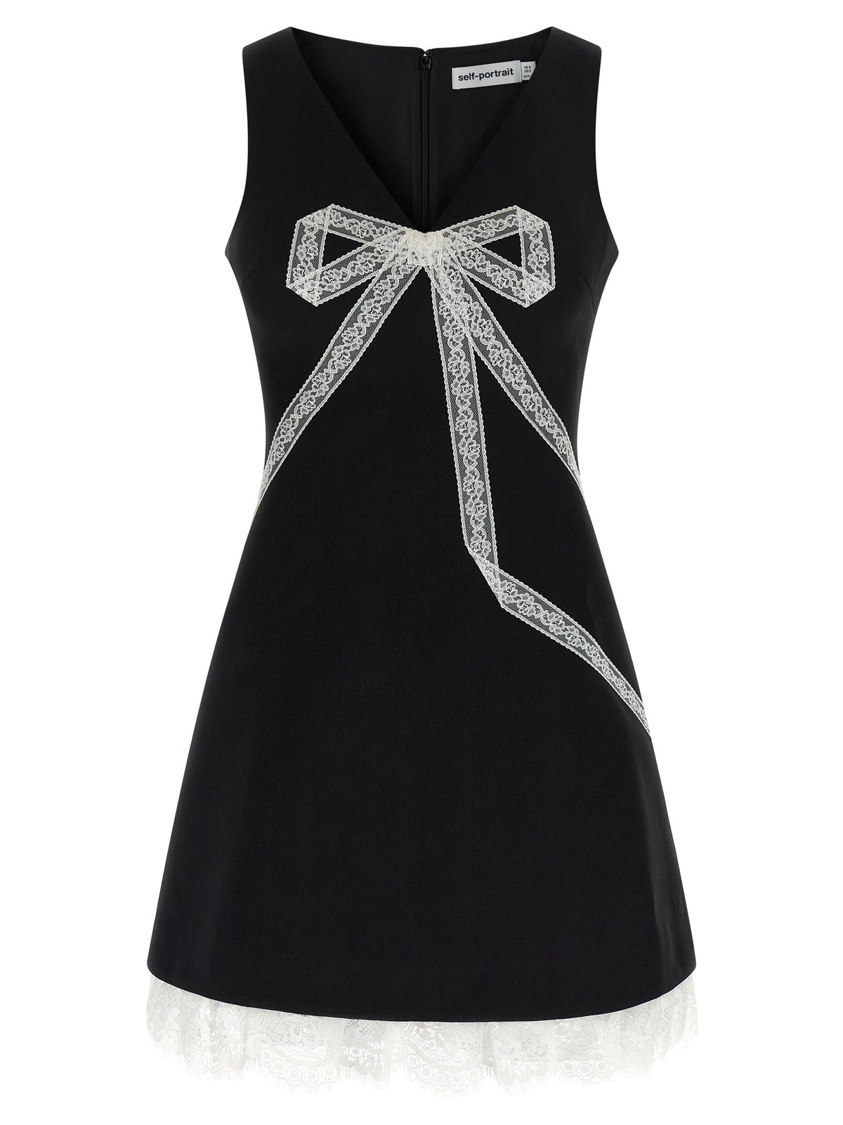 self-portrait Black Crêpe Bow Lace Mini Dress White