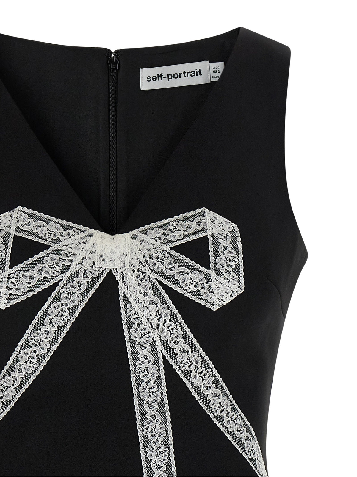 self-portrait Black Crêpe Bow Lace Mini Dress White