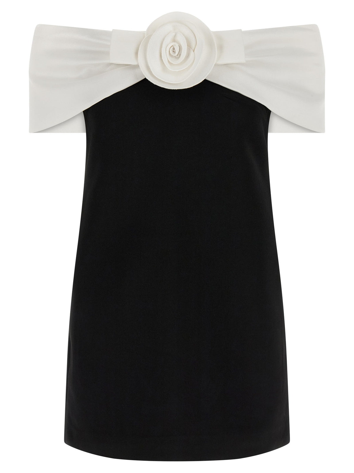 self-portrait Black Crêpe Flower Mini Dress White