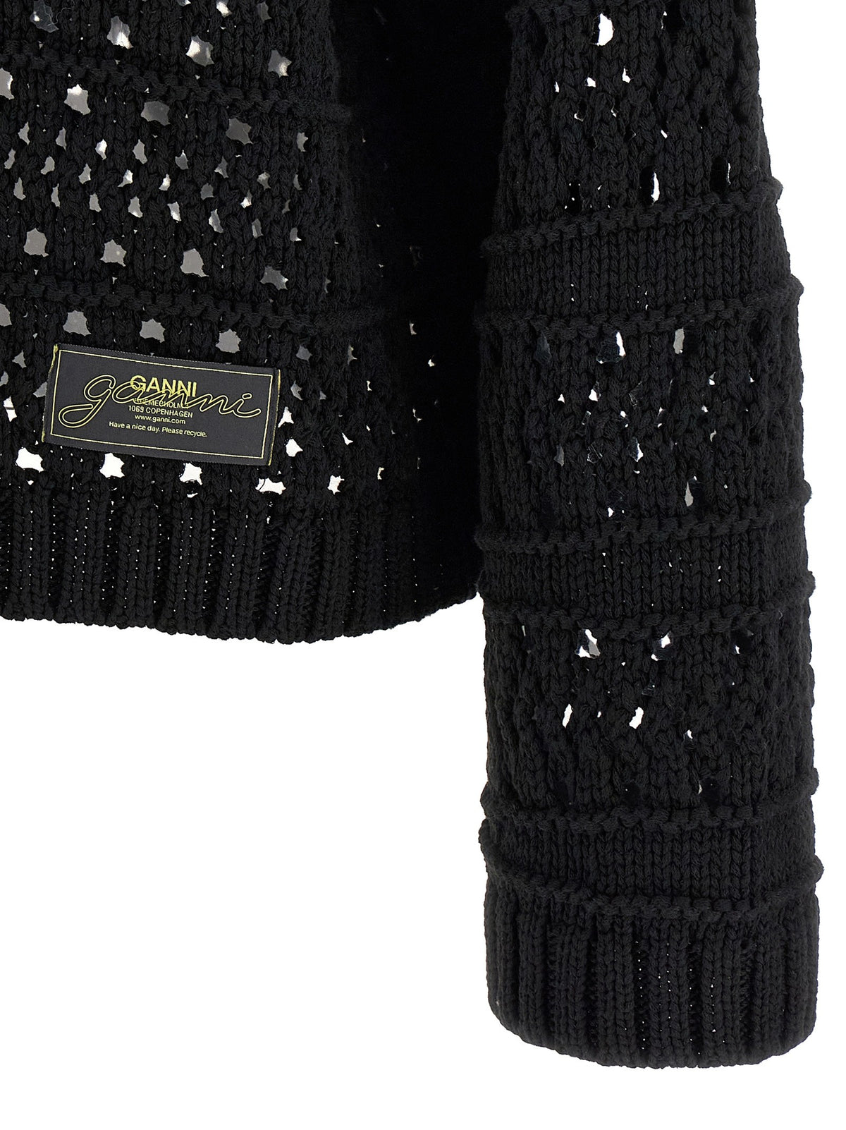 Ganni Black Crochet Neck Sweater Black