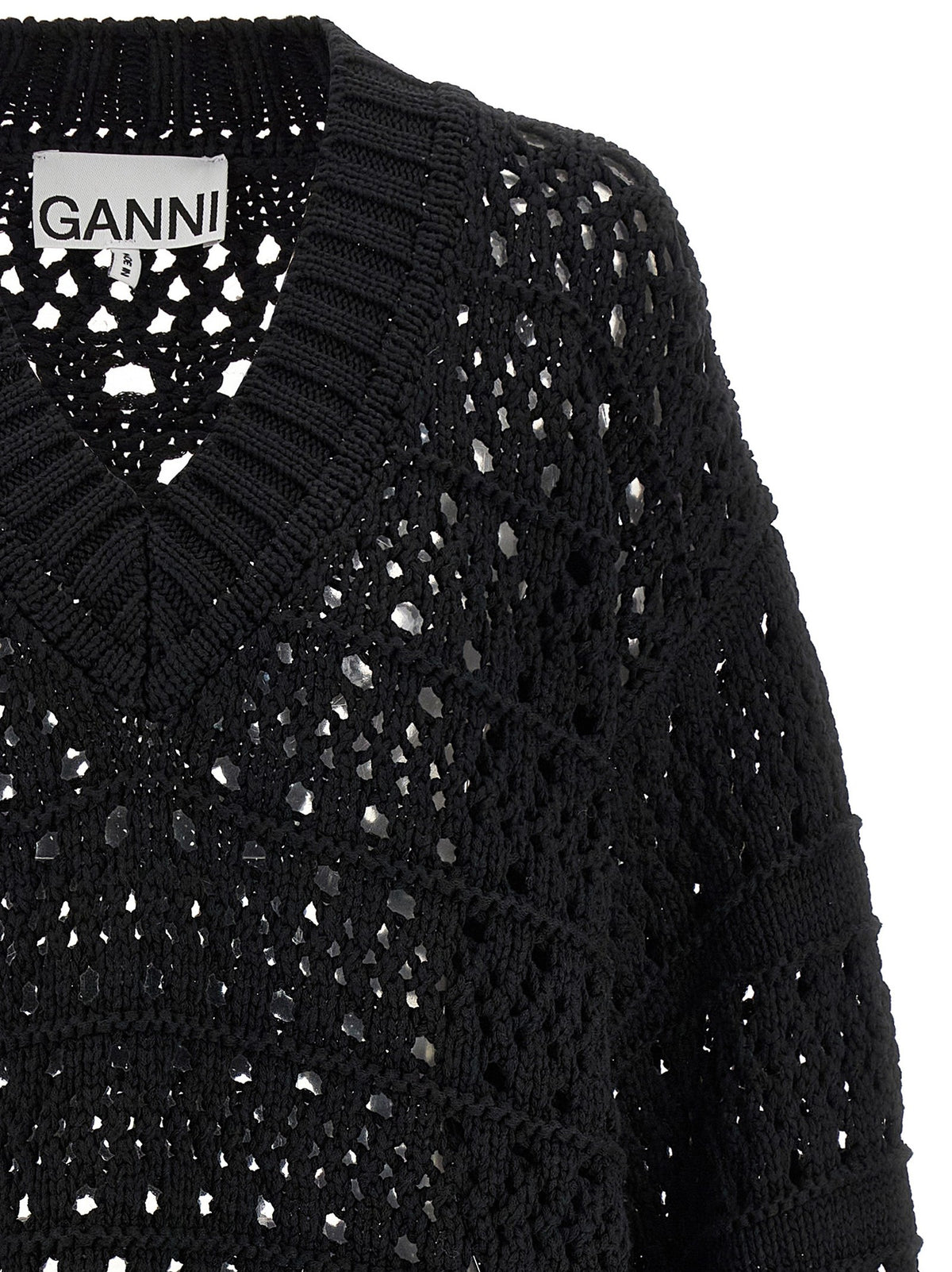 Ganni Black Crochet Neck Sweater Black