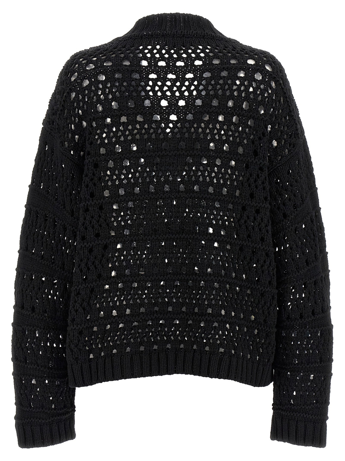 Ganni Black Crochet Neck Sweater Black