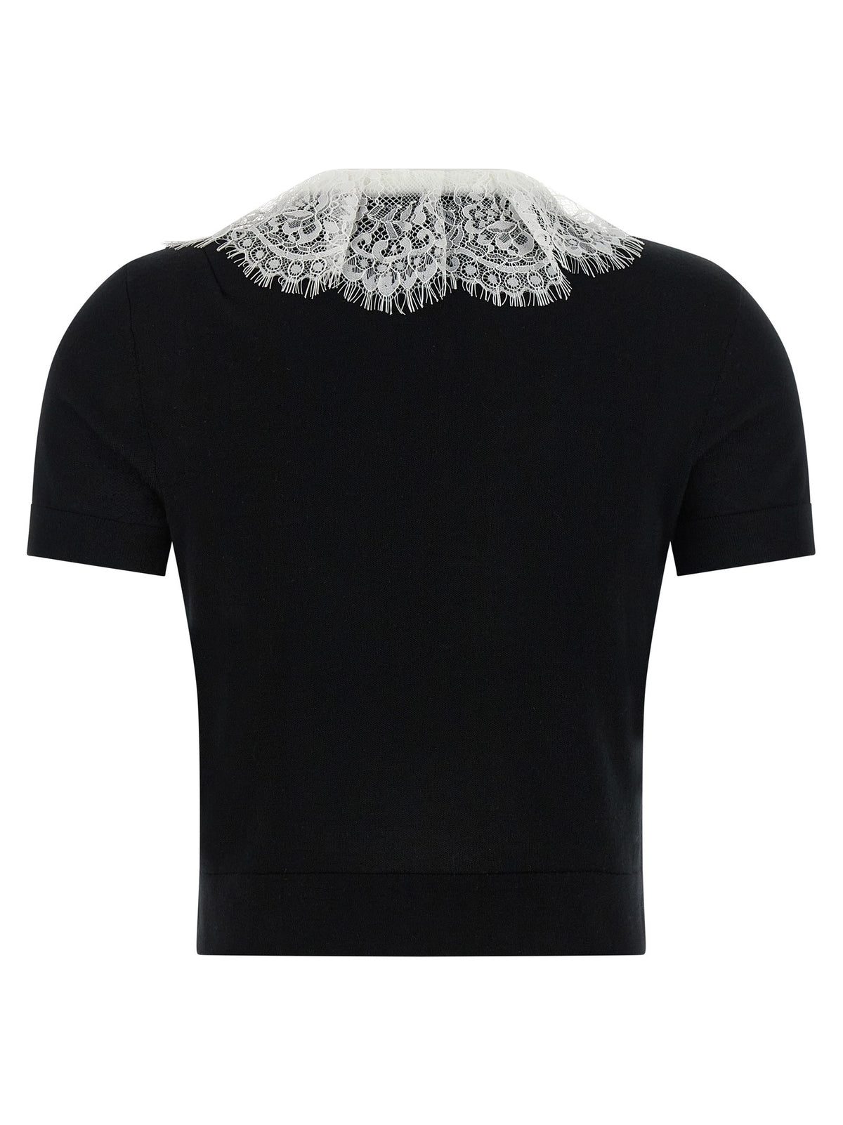 self-portrait Black Knit Lace Collar Top White