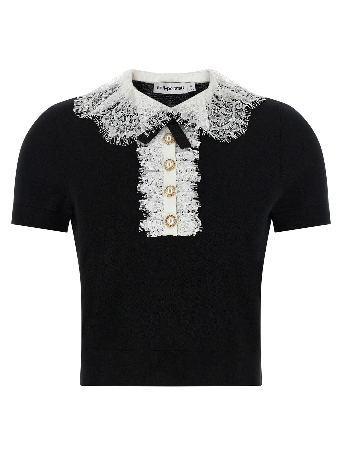 self-portrait Black Knit Lace Collar Top White