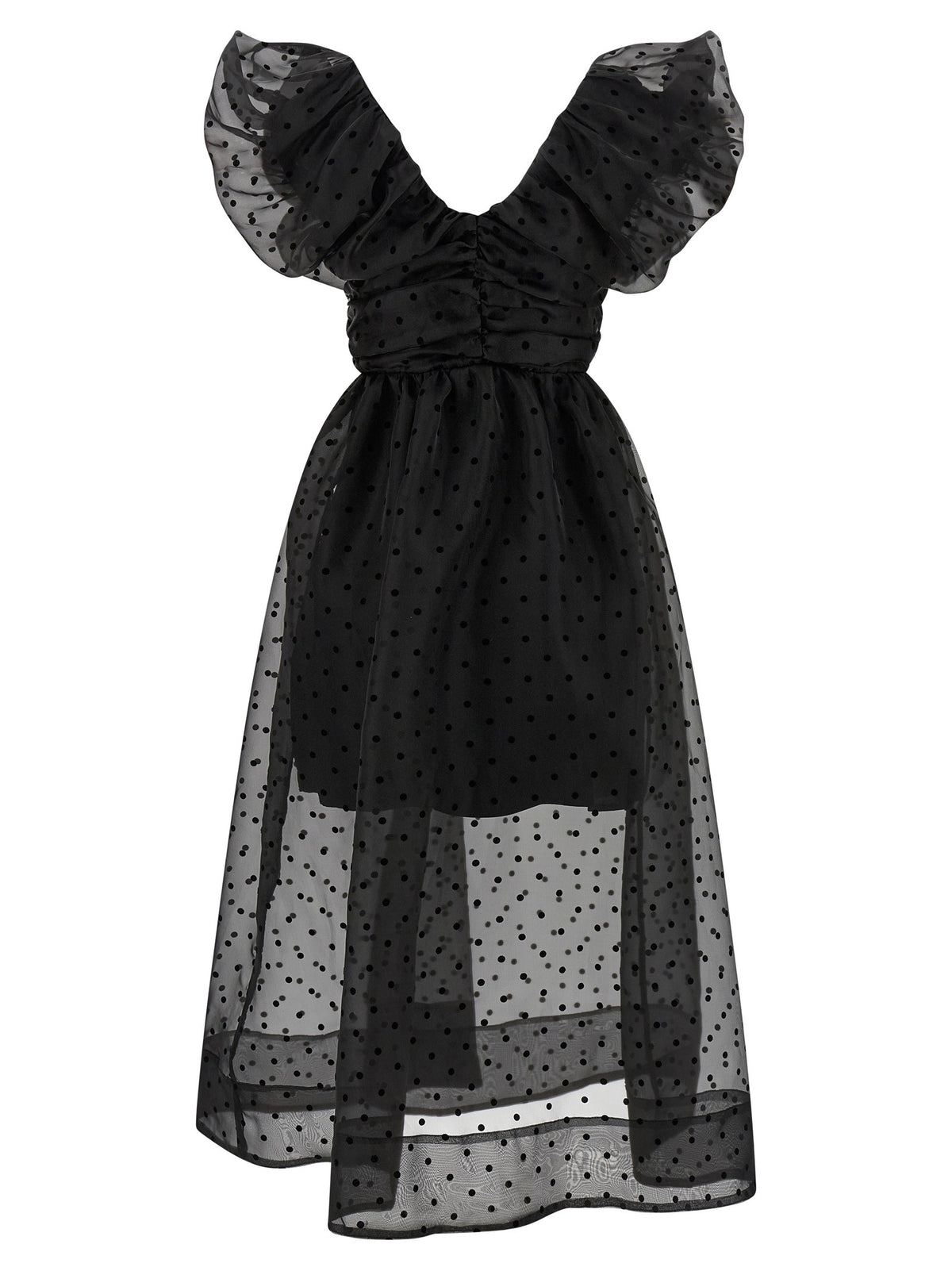 Ganni Black Organza Ruched Dress Black