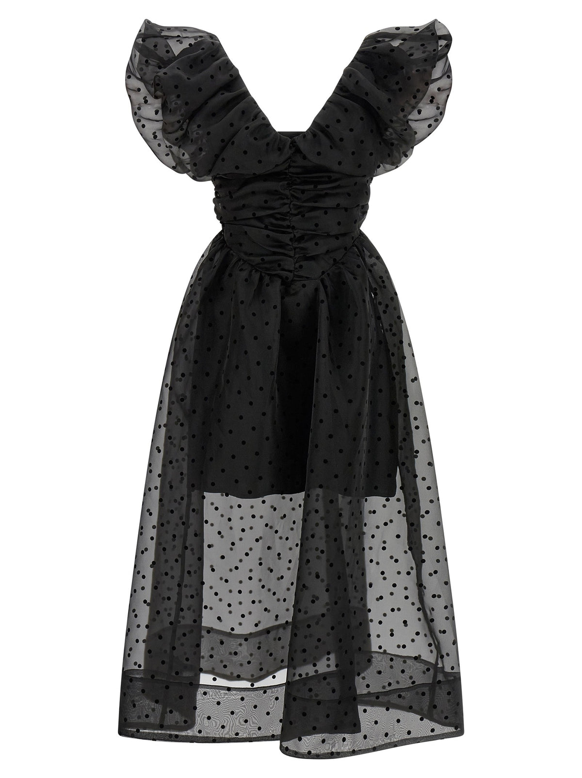 Ganni Black Organza Ruched Dress Black
