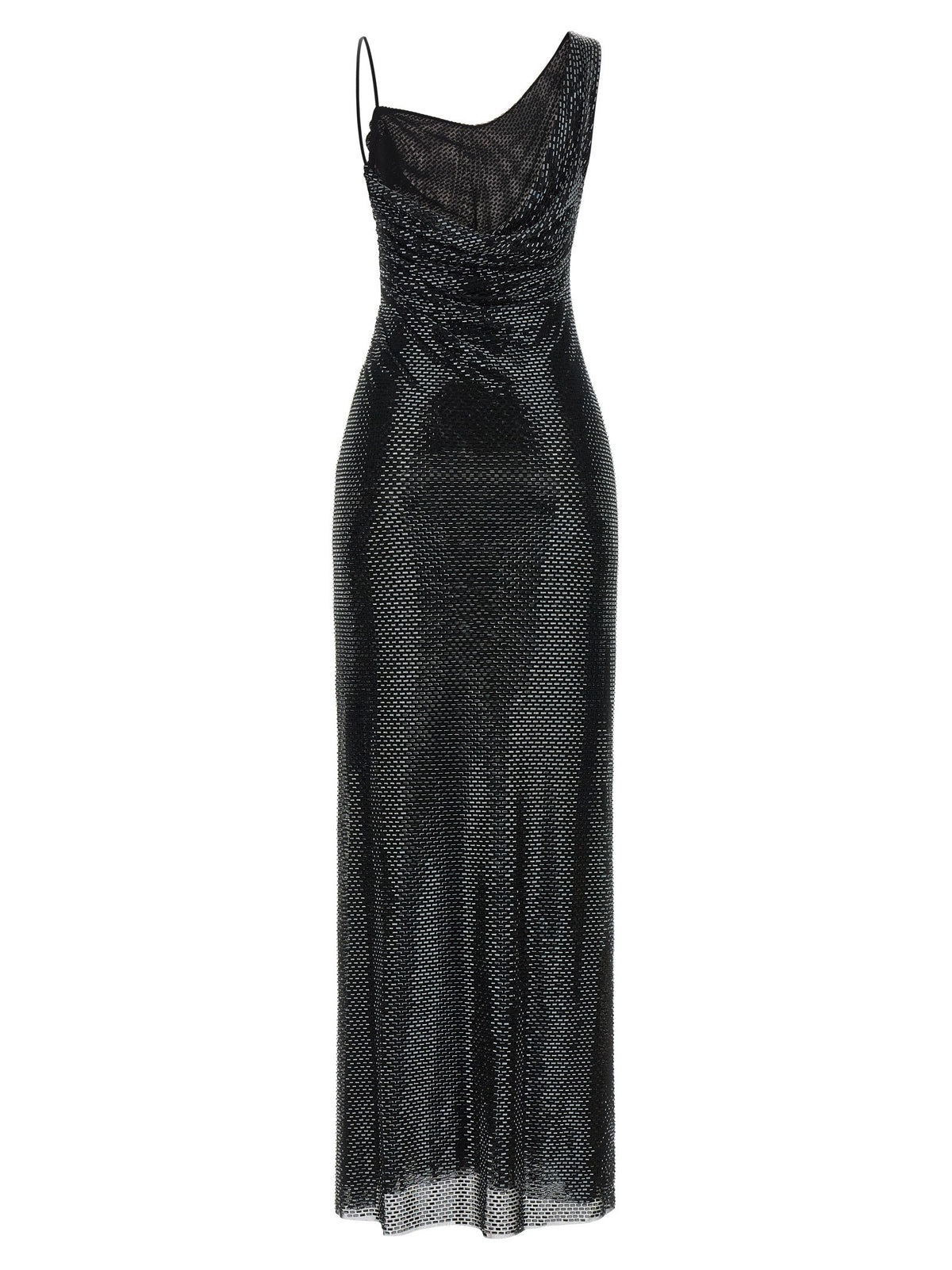 self-portrait Black Rhinestone Draped Maxi Dress Black