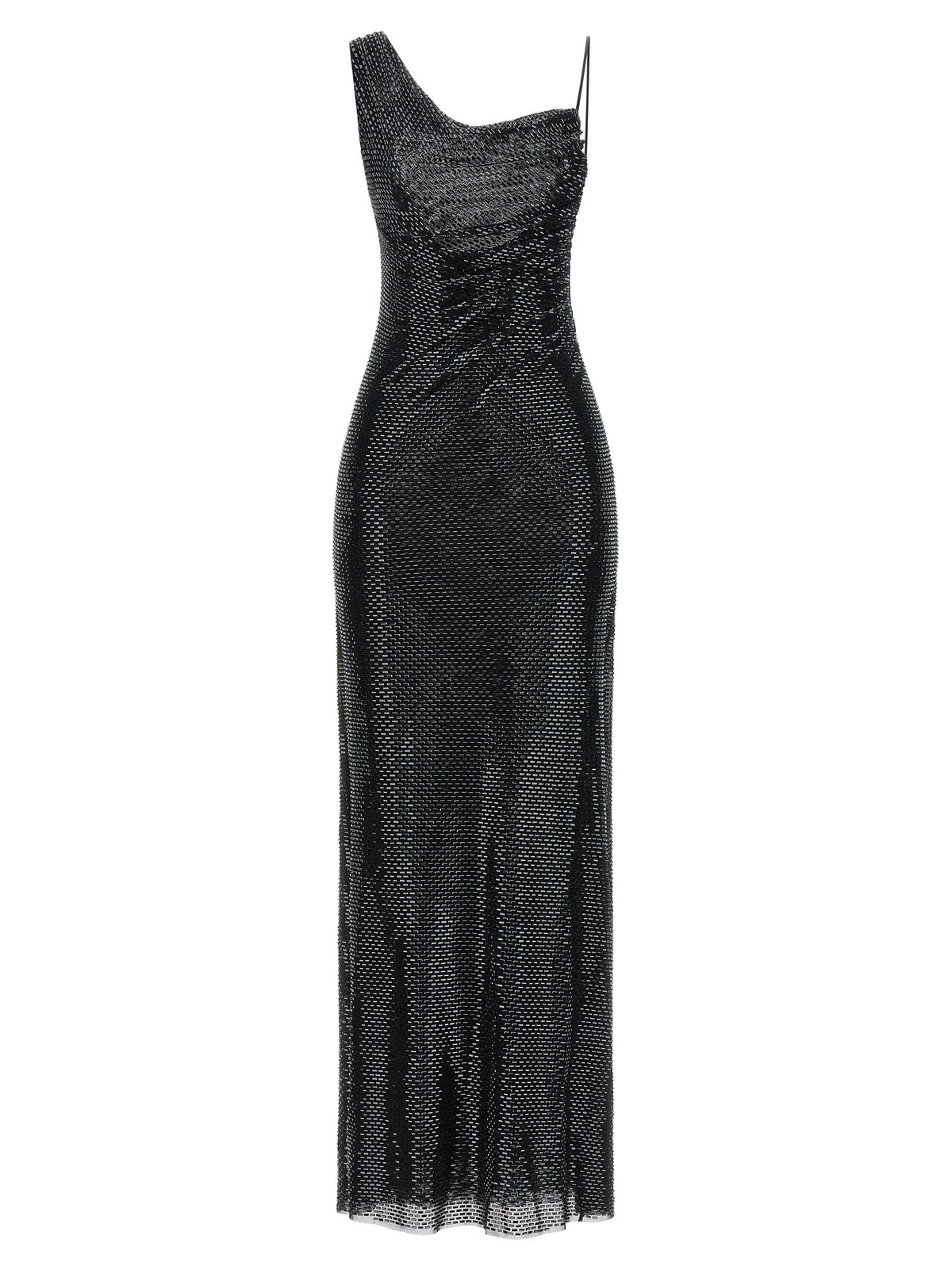 self-portrait Black Rhinestone Draped Maxi Dress Black