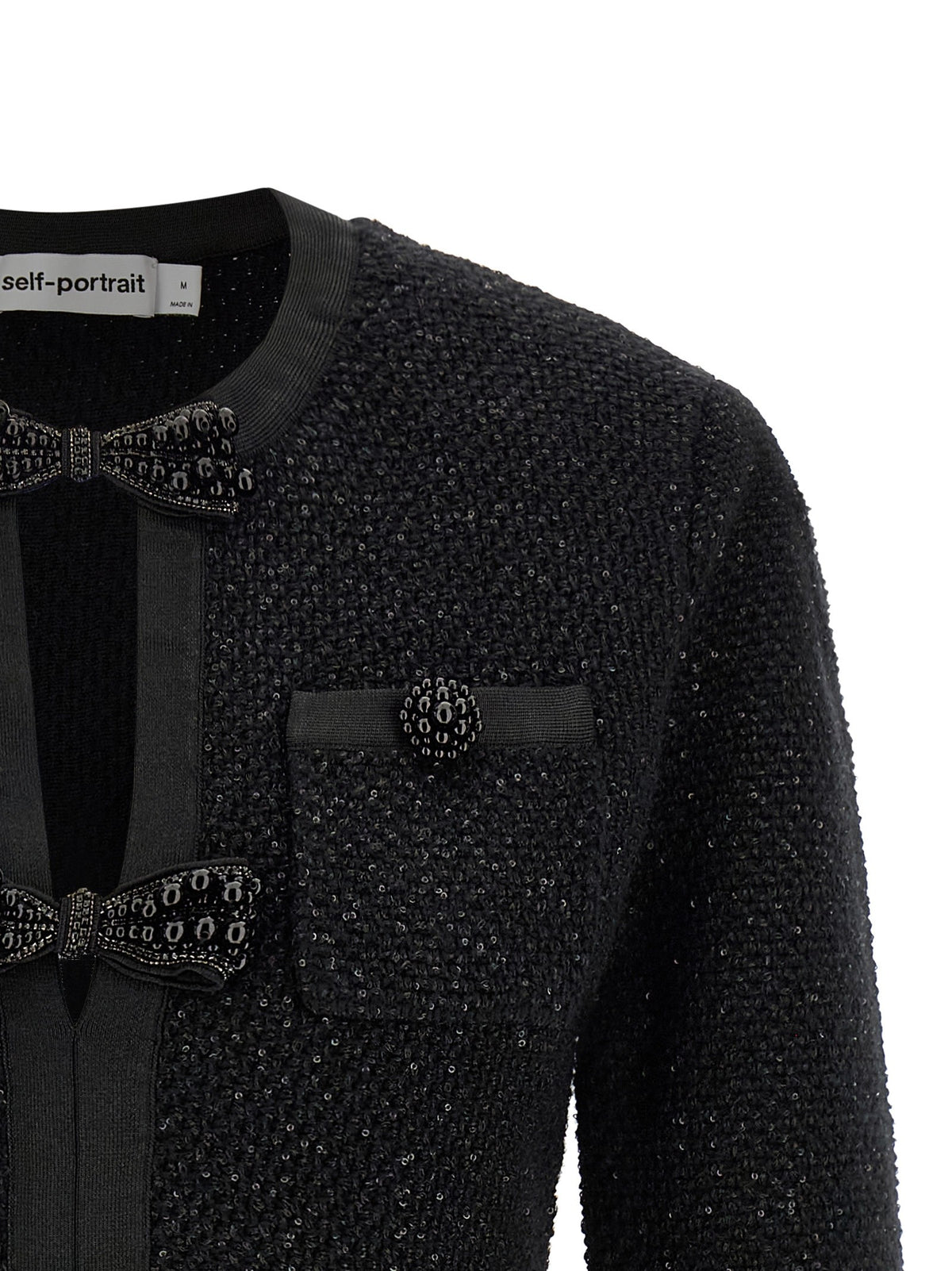 self-portrait Black Sequin Knit Mini Dress Black