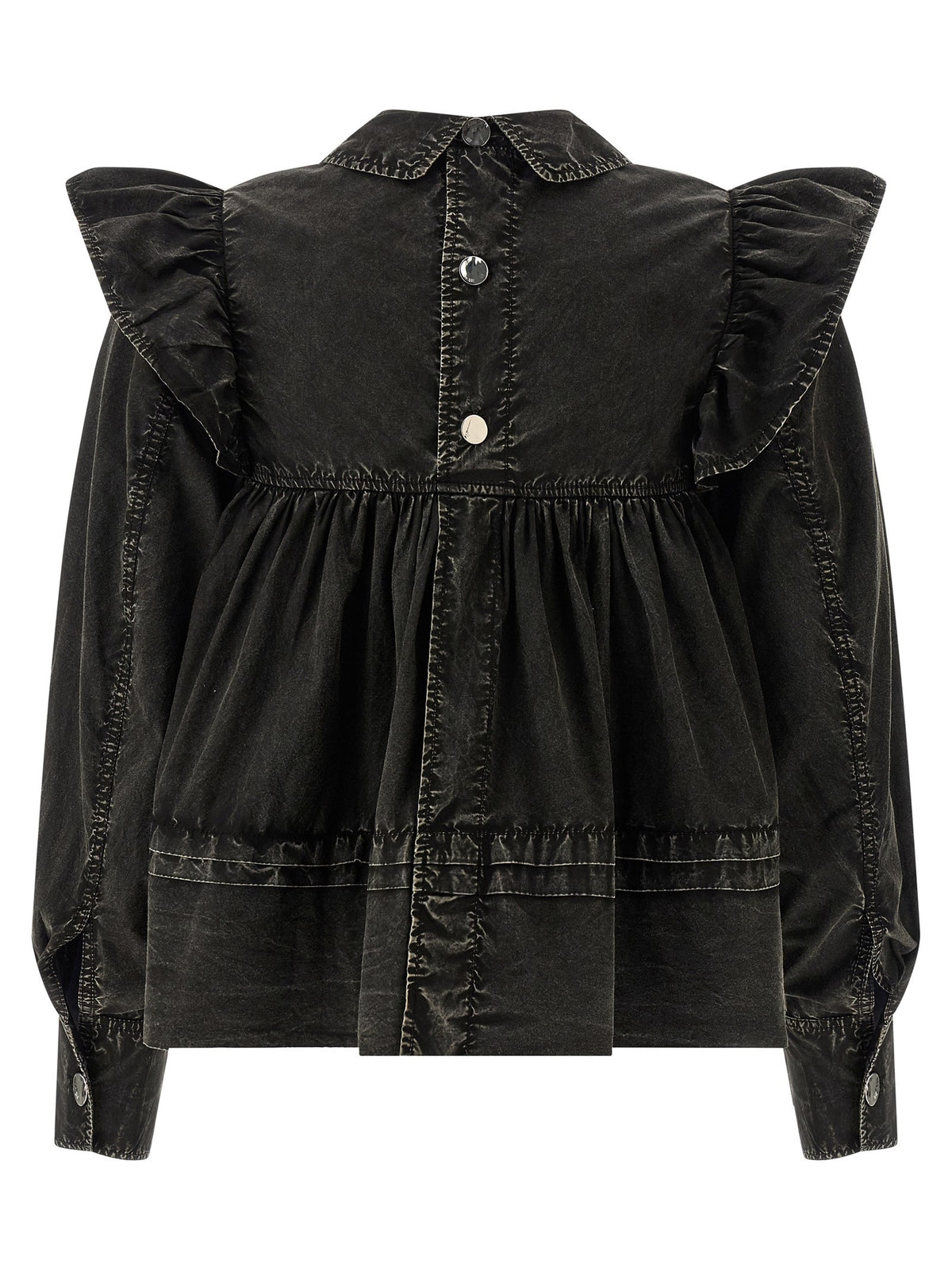 Ganni Black Washed Frill Blouse Black