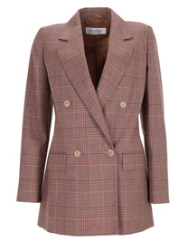 Max Mara Women's Blazer Doppiopetto in Lana Principe Di Galles Brown
