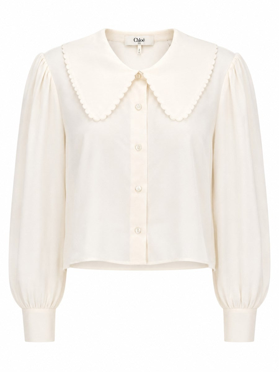 Chloé Women's Blusa Con Maniche Sbuffo in Crêpe DE Chine White