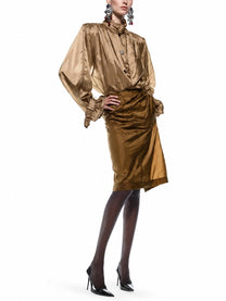 Saint Laurent Women's Blusa in Nylon Con Collo Lavallière Beige