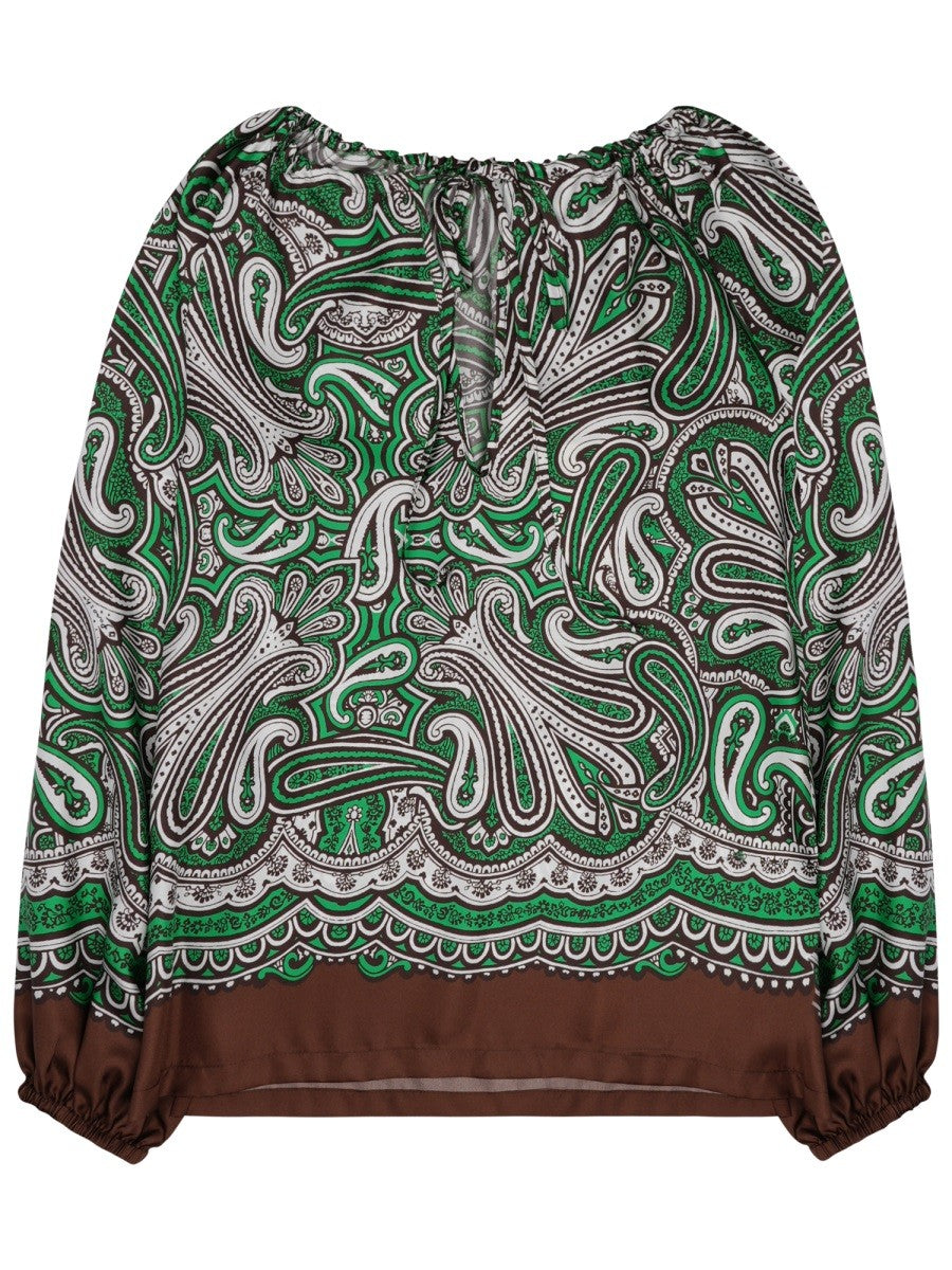 P.A.R.O.S.H Women's Blusa in Seta Con Stampa Paisley Green