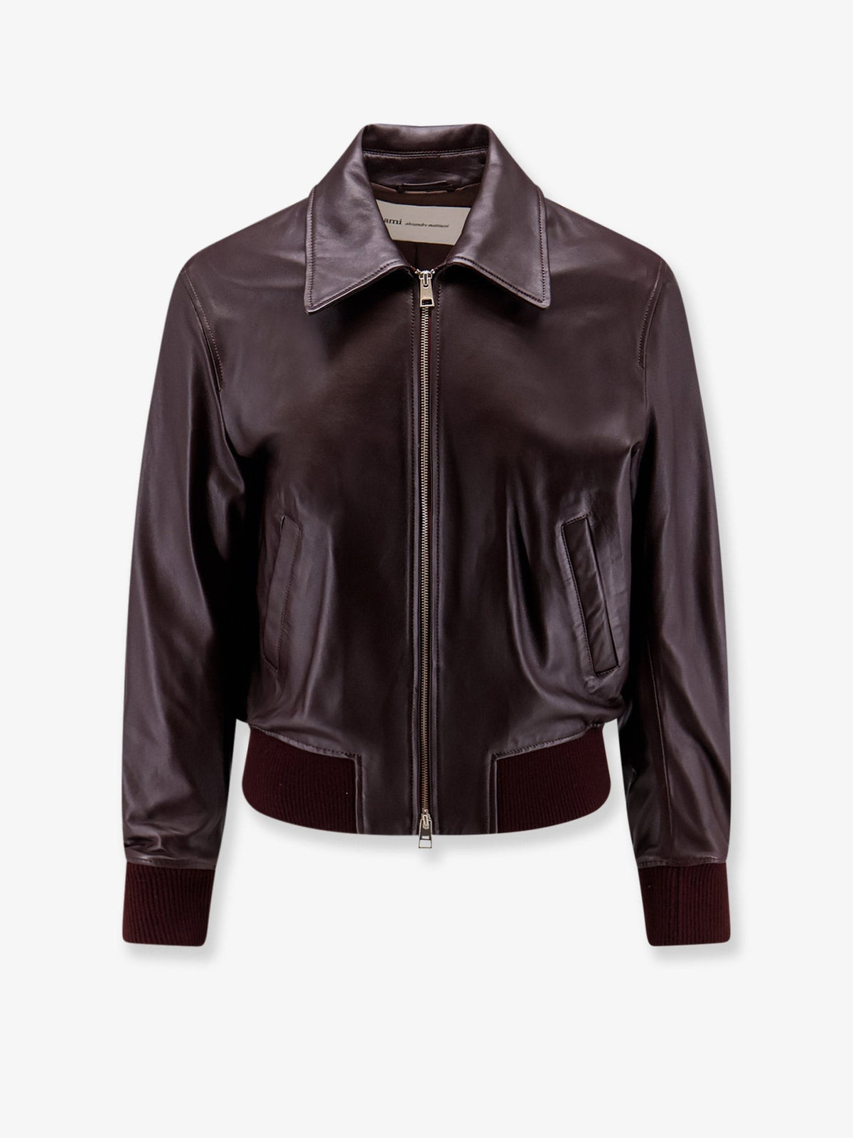 Ami Paris Men's Bordeaux Leather Jacket Pink