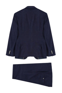Navy blue wool BOSS men’s abito due pezzi con micromotivo suit with three-button cuffs and single button pants pocket