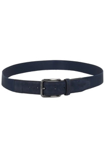 BOSS men’s boss aston martin leather belt in dark blue with silver-toned buckle and embossed logo on keeper
